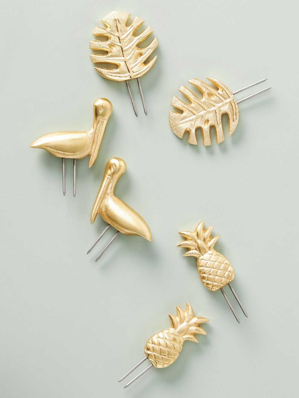 Anthropologie Selva Corn on the Cob Holders Set Tropical Metallic Pelican NIB